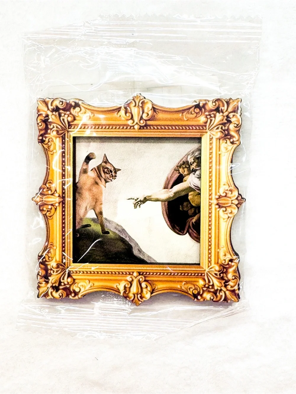 Cat vs Creation Mini Framed Fridge Magnet Inspired by Classic Art - Picture 2 of 3